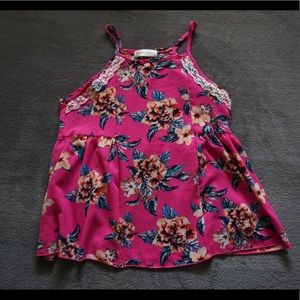 LOVECRAZY - Dark Pink Floral Babydoll Tank